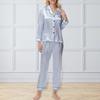Yousheng 2Pcs Women Silk Satin Pajama Set Lapel Button Down Tops & Pants Set Stripe Loose Sleep Shirt & Elastic Waist Pants Loungewear Outfit