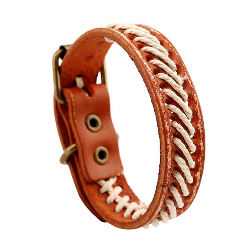 Handmade European-American Punk Cowhide Bracelet: Retro Woven Design for Men