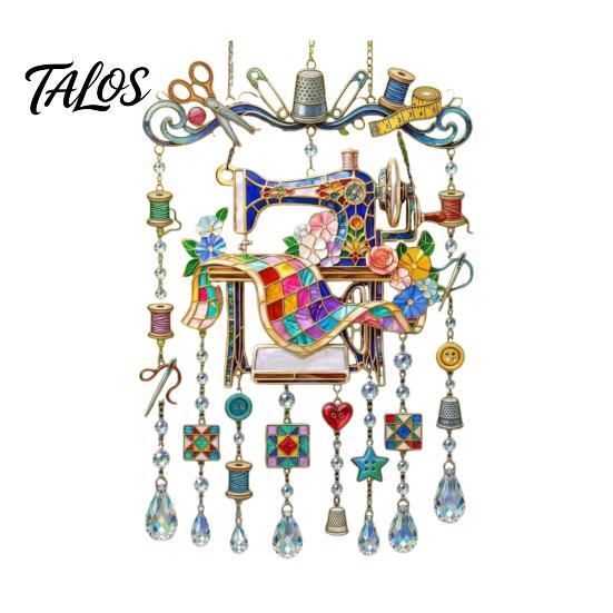 French Country Window Pendant Vintage Sewing Machine Crystal Wind Chime, Acrylic Outdoor Hanging Suncatcher, Unique Garden Chime Colorful Pendants for
