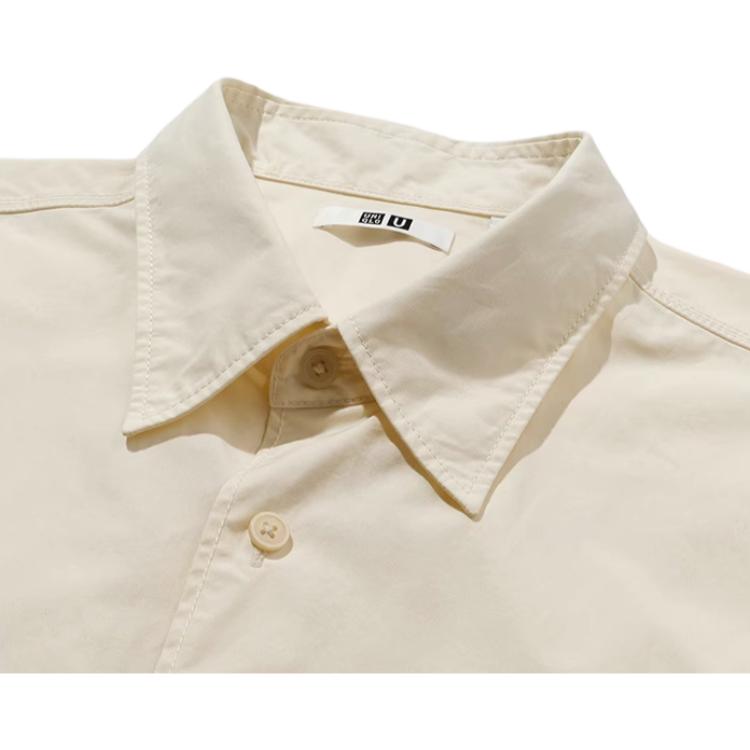 UNIQLO FW23 U Series Solid Color Loose Long Sleeve Shirt Men shirts Light-Beige 461765-30