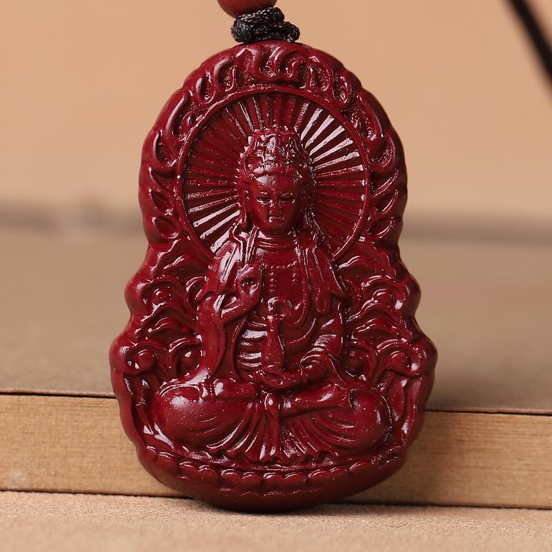 Imitation Cinnabar & Purple Gold Sand Heart Sutra Pendant – Maitreya Buddha & Guanyin Necklace for Men & Women