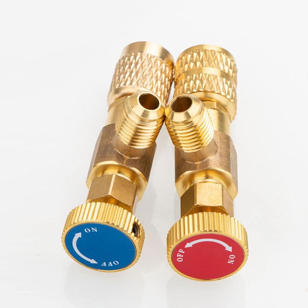 2 Pieces Refrigerant Safety Valves Brass Flow Control Valves Coolant Safety Valves Adapter R22/R410 Connections