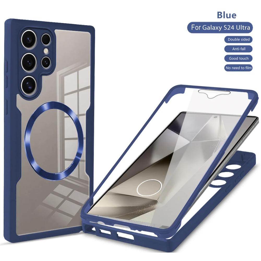 360° Schutz Magsafe Hülle für Samsung Galaxy S24 S23 S22 Ultra Plus FE Doppelseitige Weiche Silikon Klare Magnetische Hülle