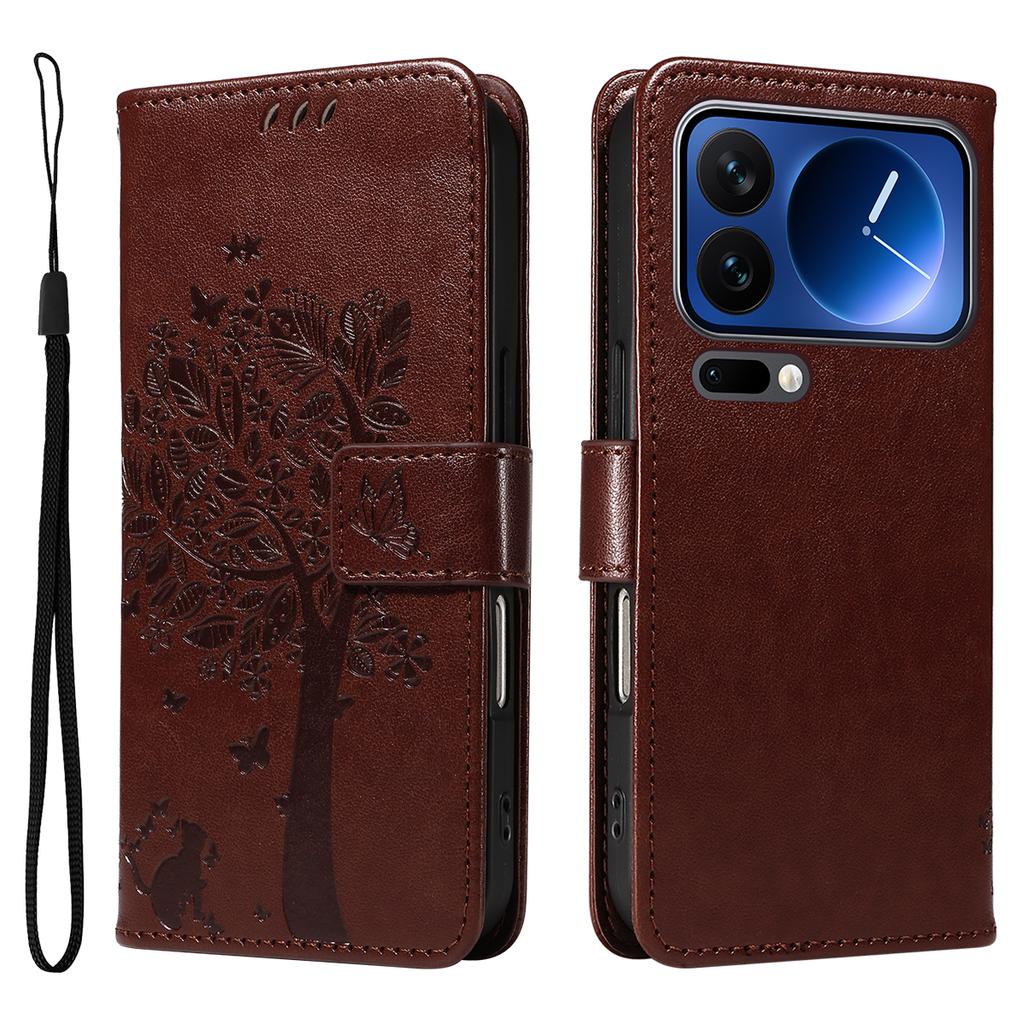 For Xiaomi 17 Pro Phone Case with Stand Cat Tree Pattern Leather Wallet Mobile Cover