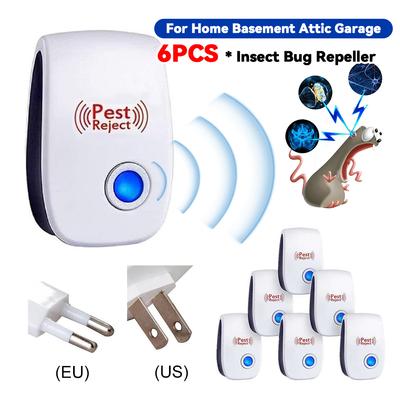 6Pcs Ultrasonic Pest Repeller Pest & Insect Deterrent Long Range Pest Control Device Multi-Function for Roach Rodent Mouse Bugs