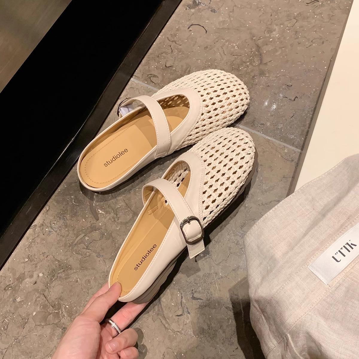 

Натуральная кожа~ Универсальное полое плетение Ленивый ремень из одного слова Мэри Джейн Полутуфли женские летние 40