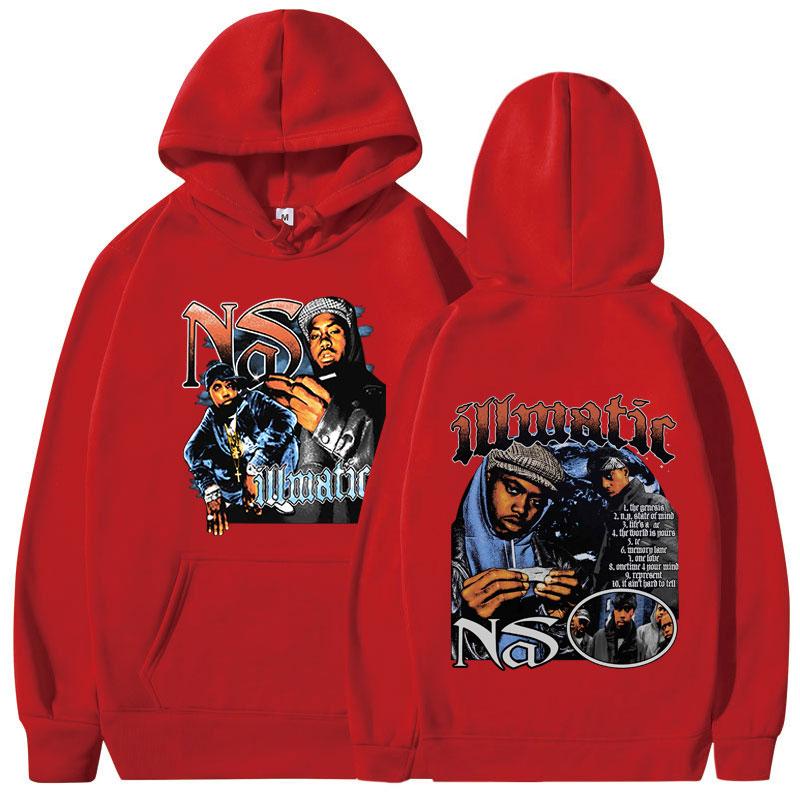 90er Jahre Rapper Nas Illmatic Hoodie Y2k Herrenmode Vintage Hoodies Fleece Warm Langarm Kapuzenpullover Hip Hop Streetwear