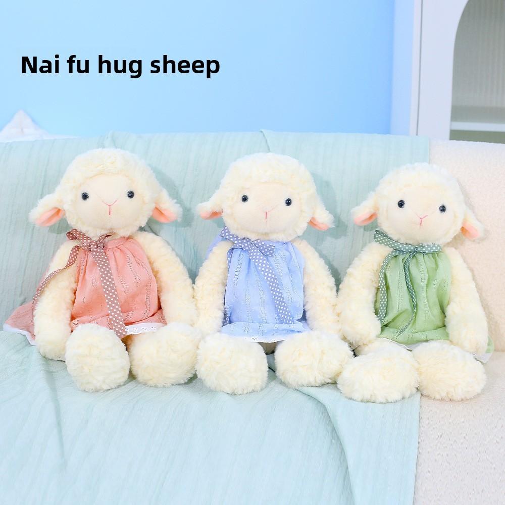 Plush Sheep Toy With Dress And Polka Dot Bow Decoration For Kids And Teens Gift