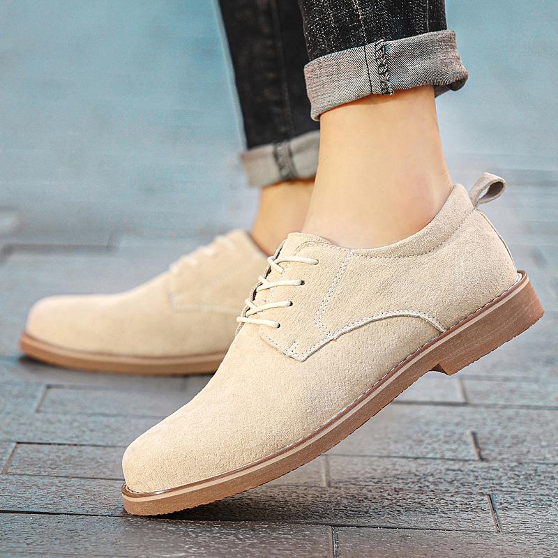 Plus Size Men's Hand-stitched Leather Martin Boots: British Style, Low-top Lace-up Casual Work Shoes for Autumn.