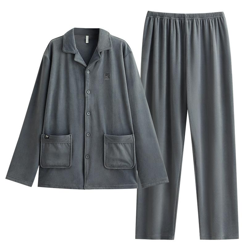 Coral Fleece Pajamas Men'S Autumn And Winter Thickened Island Fleece Flannel Can Be Worn Outside In Winter, Spring And Autumn Loungewear Suit