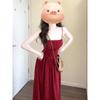 Retro Red Floral Suspender Dress for Children's Summer New Seaside Vacation Style Waist Dress