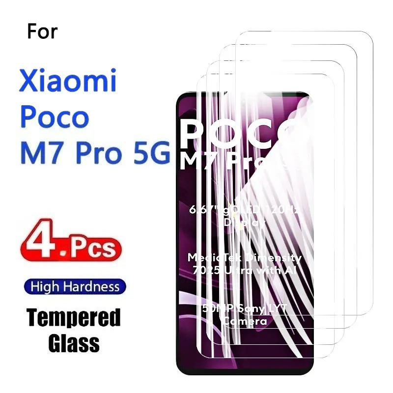4 Pçs Protetor De Tela Para Xiaomi Poco M7 Pro 5g Vidro Temperado Cristal Hd Alto Alumínio Anti Risco Caso Amigável Impressão Digital