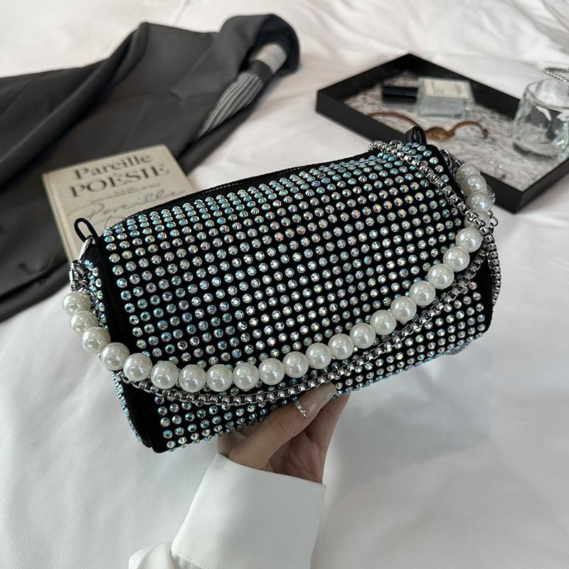 Fashion Trend Premium Sense Bag Pearl Chain Bag Large Capacity Hand Diamond-encrusted Shoulder Crossbody Bag