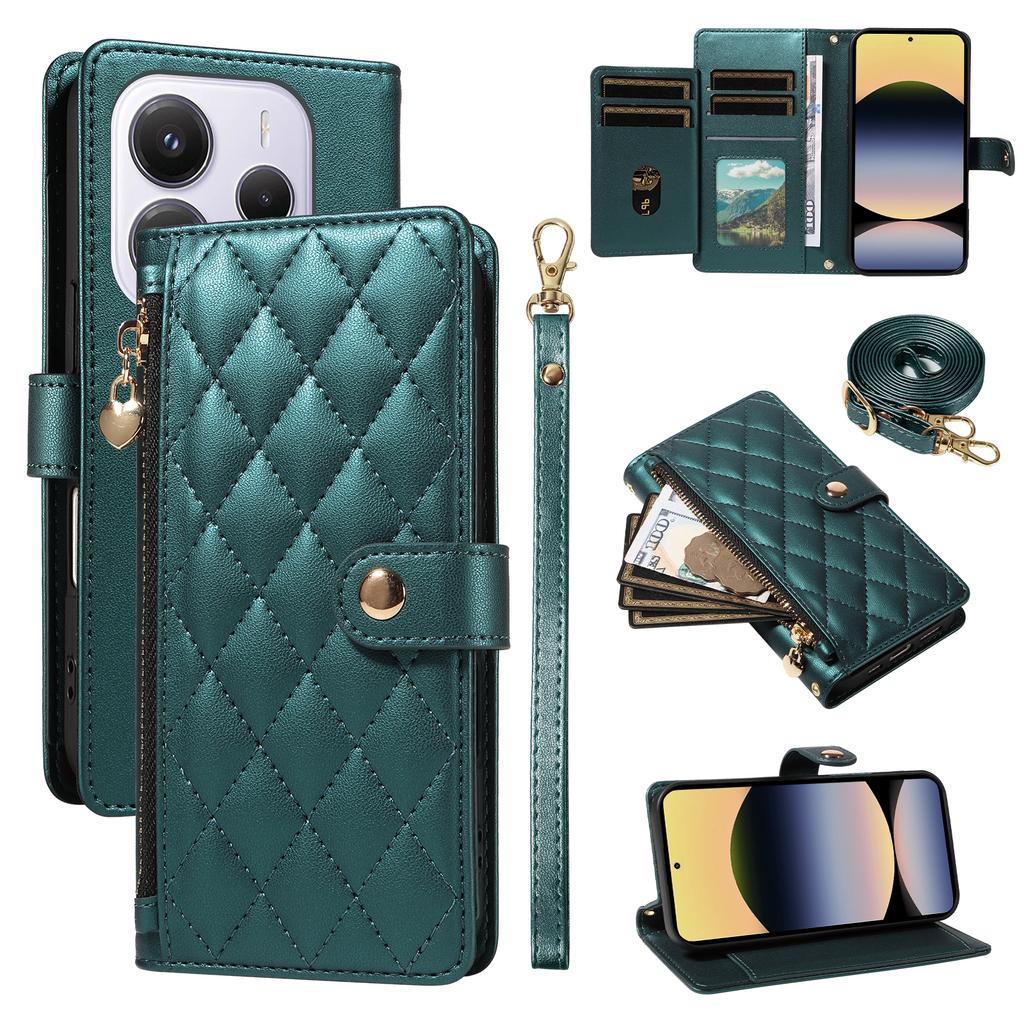 For Xiaomi Redmi Note 14 4G (164.84x78.15x8.16mm) Wallet Case with Straps,Rhombus Leather Stand Phone Cover