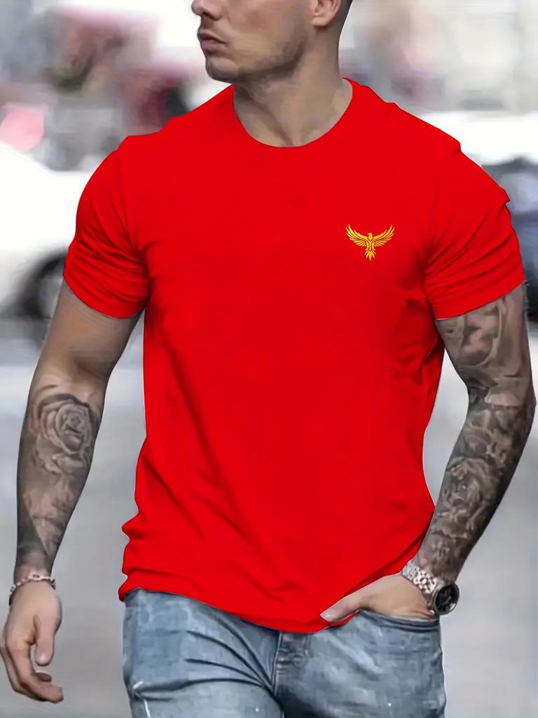 Summer Men's Cotton Casual Loose Eagle Pattern Printed Round Neck Short Sleeve Large Street Handsome High Quality T-shirt