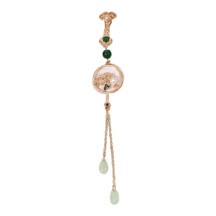 Four Gentleman Flowers Themed Ornamental Pin Secure Back Closure Traditional Asian Inspired Jewelry Accessory For Ladies