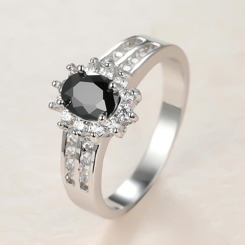 New European and American Fashion Oval Zircon Ring for Men and Women Double Row White