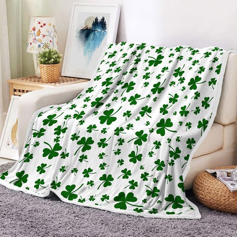 St Patricks Day Throw Blanket, St Patricks Day Blanket Irish Blanket Green Clover Shamrocks Throw Blanket Spring Holiday Blanket st. Patrick's Throw