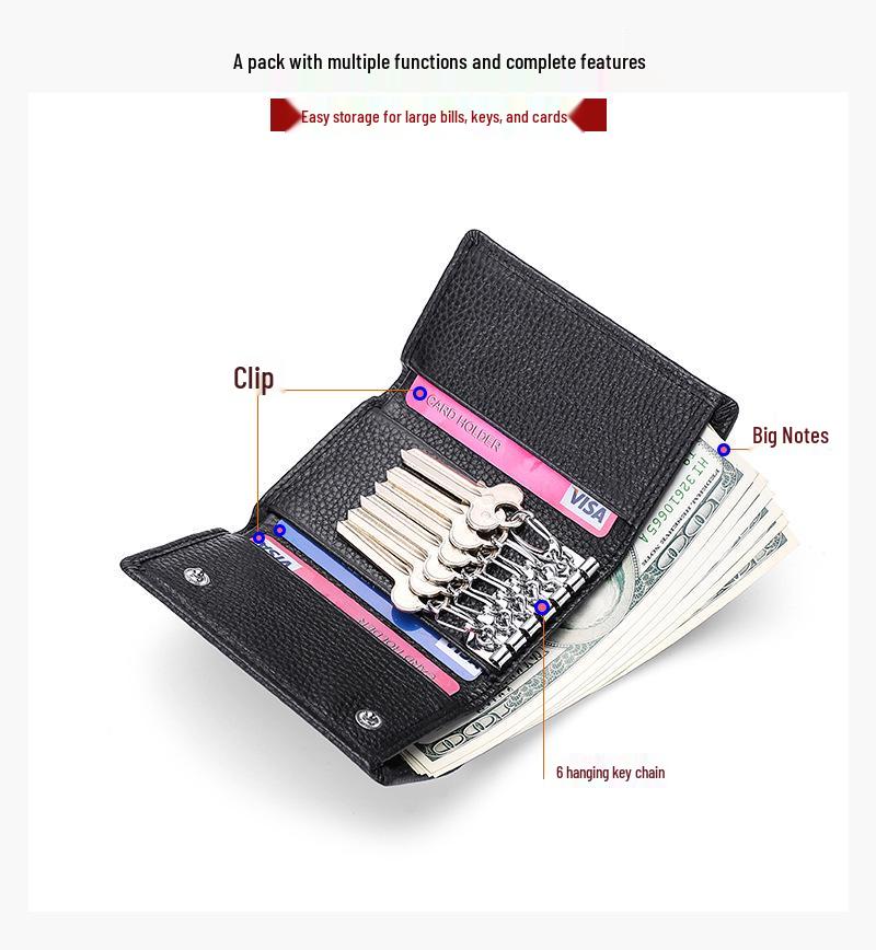 Genuine Leather Women's Multi-functional Key & Card Holder with Coin Purse