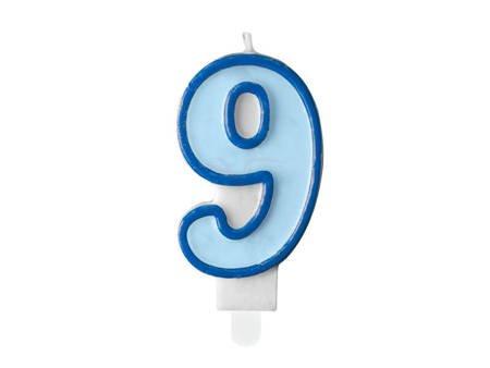 Birthday candle, number 9, blue, 7cm