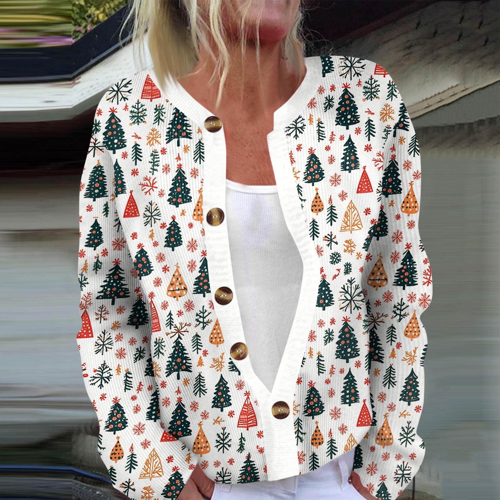 

Женская мода с длинным рукавом, рождественский принт «Снеговик-снежинка», куртка, кардиган S бежевый