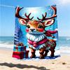 1pc Reindeer Gifts Throw Blanket Polyester Fiber, Lightweight Flannel, Soft & Warm, All Season Use for Outdoor, Camping Digital Print