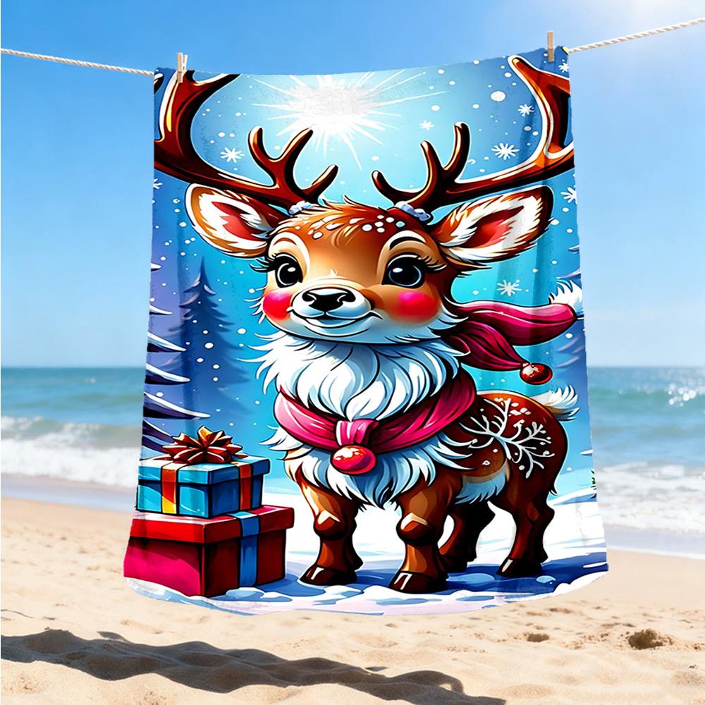 1pc Reindeer Gifts Throw Blanket Polyester Fiber, Lightweight Flannel, Soft & Warm, All Season Use for Outdoor, Camping Digital Print