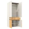 Hinged door wardrobe, 90 x 50 x 200 cm, with 1 clothes rail, 1 drawer and 4 doors, for bedroom, hallway, children's room or office, light oak