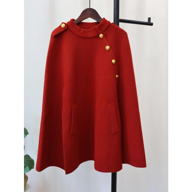 

Осенне-зимнее новое вязаное двустороннее шерстяное пальто женское высококлассное с поясом темпераментное свитер-кейп one size fits all бордовый