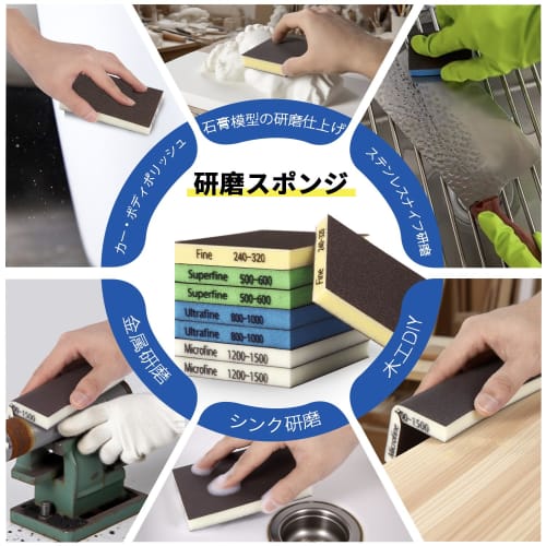 MORLARCO Sponge Sandpaper, 120 X 98 X 13mm, Set of 8, 4 Types (Fine/Superfine/Ultrafine/Microfine, 2 Each), Waterproof Sandpaper for Rust Removal, Pol