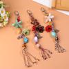 Ethnic Style Artistic Beaded Charm Keychain Vintage Flower Phone Lanyard Bag Pendant Key Hanging Decoration Gifts