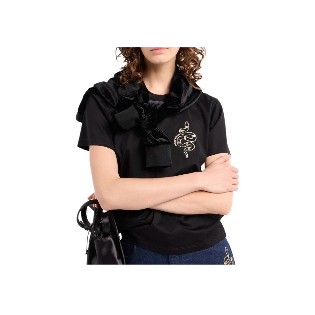 Emporio Armani SS25 Logo Print Crew Neck Short Sleeve T-Shirt Women tops Black EW001169-AF10003-UC001
