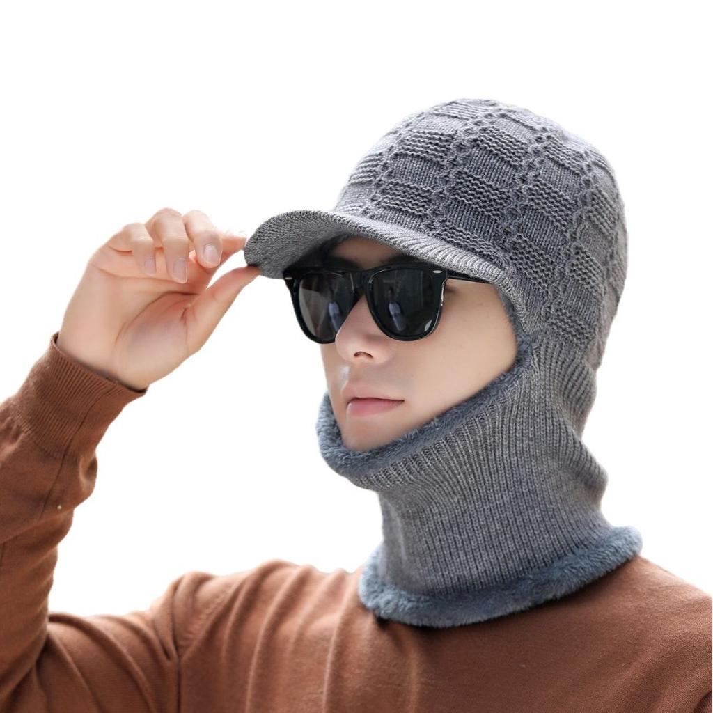 Men's Knitted Hat Winter Outdoor Veneer Cold Proof Wool Hat Plus Velvet Warm Cold Hat Thick Hat