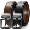 [TRIWORKS] Men's Genuine Leather Belt, 1 Belt & 2-Color Reversible, Rotating Buckle, 3.8cm Width, Adjustable, for Gentlemen, Business, Suits, Casual,