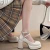 New Women's High Heels 2025 Spring Fashion Retro One Button Strap High Heels French Elegant Coarse Heels Single Shoes