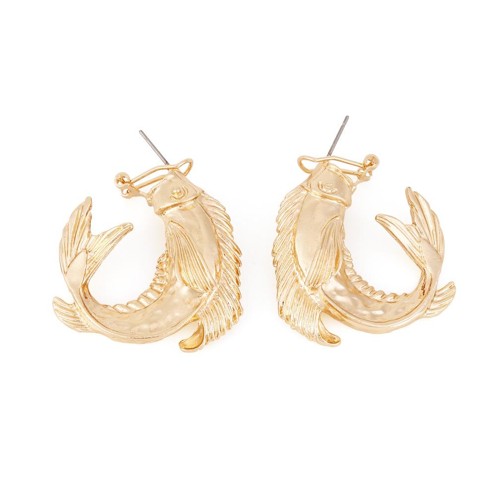 Metal Embossed Fish Shape Animal Geometric Earrings Women's Exaggerated Pop Dangle Earrings Banquet Jewelry Accessories Digadagu