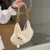 Handmade Crocheted Cotton Thread Woven Bag for Women, New Bead Art Style Hollow Out Large Capacity Vacation Style Shoulder Bag