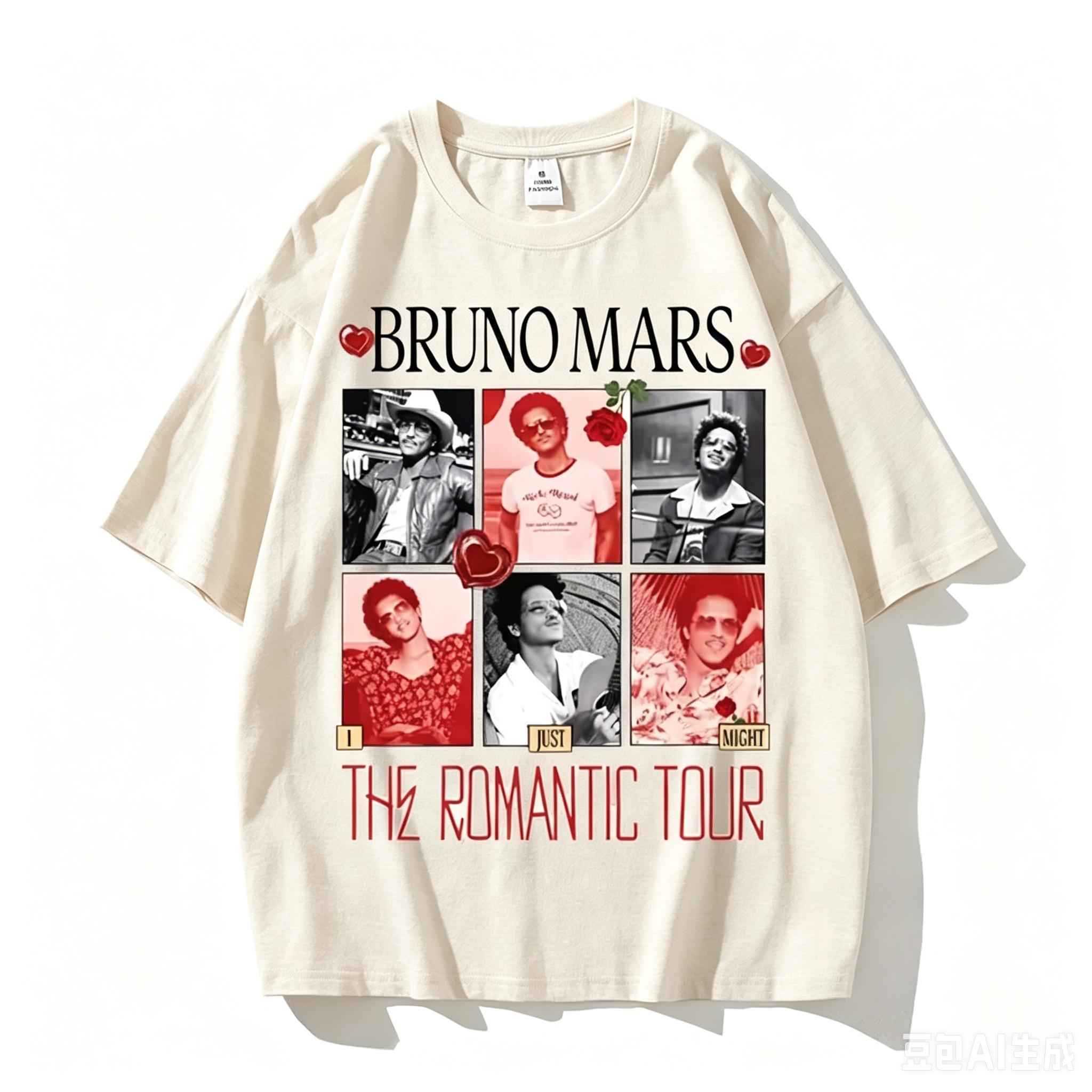 Singer Bruno Marss Rounisextic Tour 2026 Portrait Tshirt 2026 Summer Unisex Unisex Cotton Oversized Tshirt Street Wear Y2k Clothing L