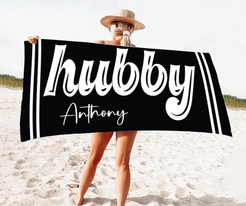 Personalized Custom Beach Towel Portable Oversized Bath Towel Print Wifey Hubby Color Beach Towel for Birthday Gift Wedding Gift
