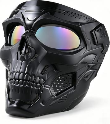 Totenkopfmaske Motorradmaske Fahrradfahren Winddicht Vollgesicht Skelett Schutzmaske Farbige Brille Taktisches Radfahren Fahrrad