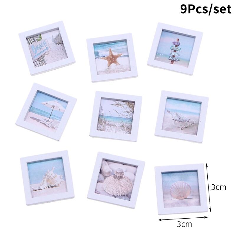 

1Комплект 1:12 кукольных домиков Миниатюрный летний пляж Фоторамка Пейзаж Фреска Настенное украшение Модель Декор Игрушка Кукольный дом Аксессуары 9Pcs/set