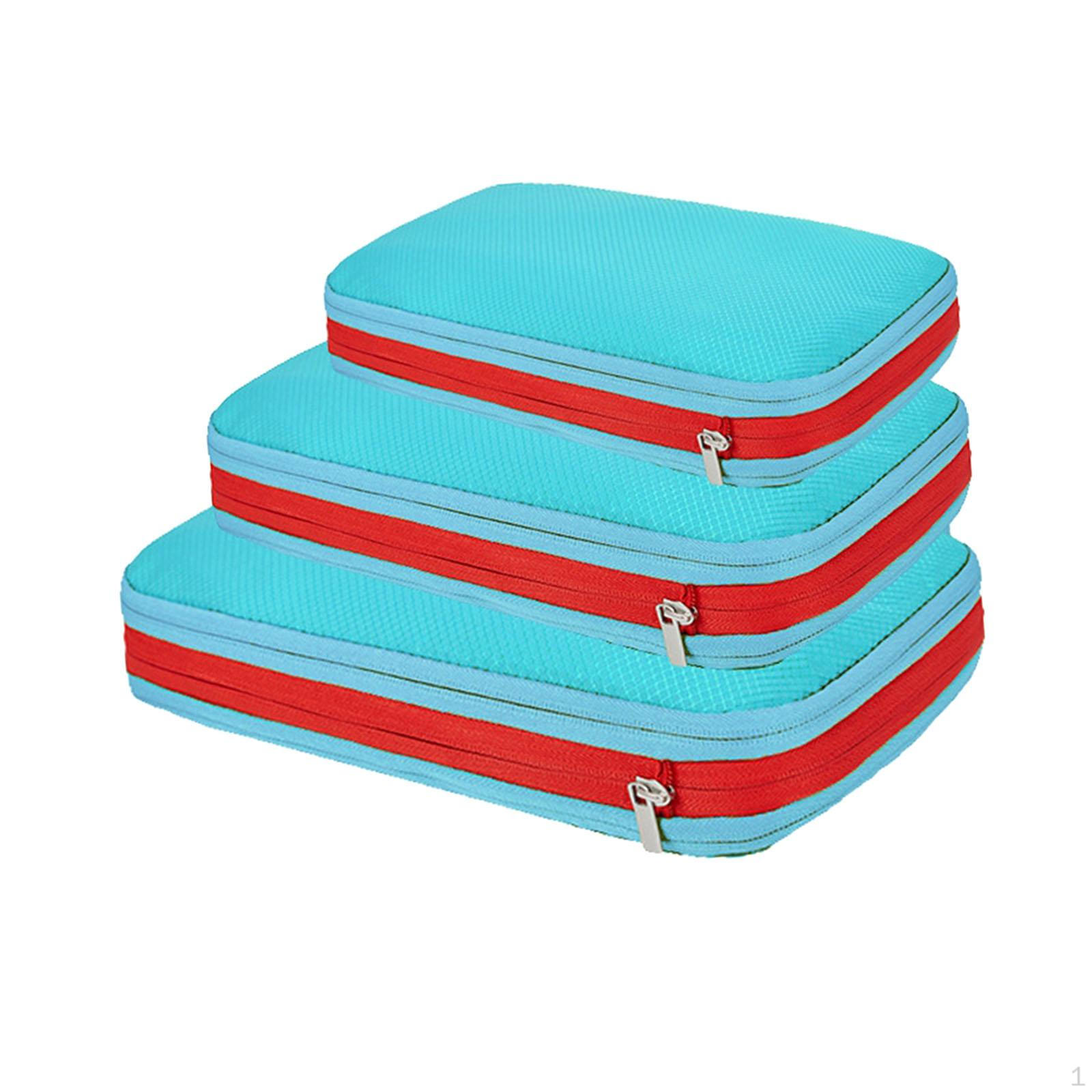 3 шт. Компрессионные органайзеры для упаковки вещей Водонепроницаемые Дорожные аксессуары Легкие Двухслойные светло-синий