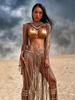 Handmade Braided Rope Shawl & Retro Tassel Skirt Two-Piece Set