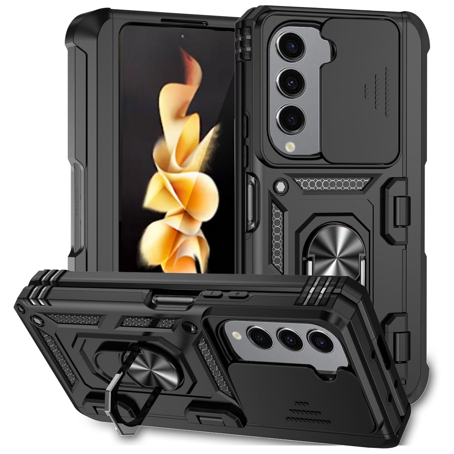 

Защитный чехол 3 в 1 для телефона Samsung Z Fold 5 4 Fold5 Fold4 Магнитный автомобильный держатель-кольцо-подставка Задний чехол Сдвижная крышка объектива для чехлов Galaxy Z Fold 5 5G For Samsung Z Fold 5 чёрный
