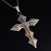 2Pcs Men Fashion Rhinestones Inlaid Jesus Cross Pendant Chain Necklace Gift