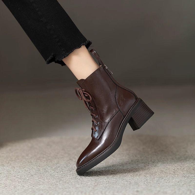 

Ботинки Мартин на шнуровке с задней молнией, в британском стиле, осенне-зимние, бархатные, взрывные, на супервысоком каблуке, короткие ботинки, мотоциклетные ботинки из мягкой кожи 40