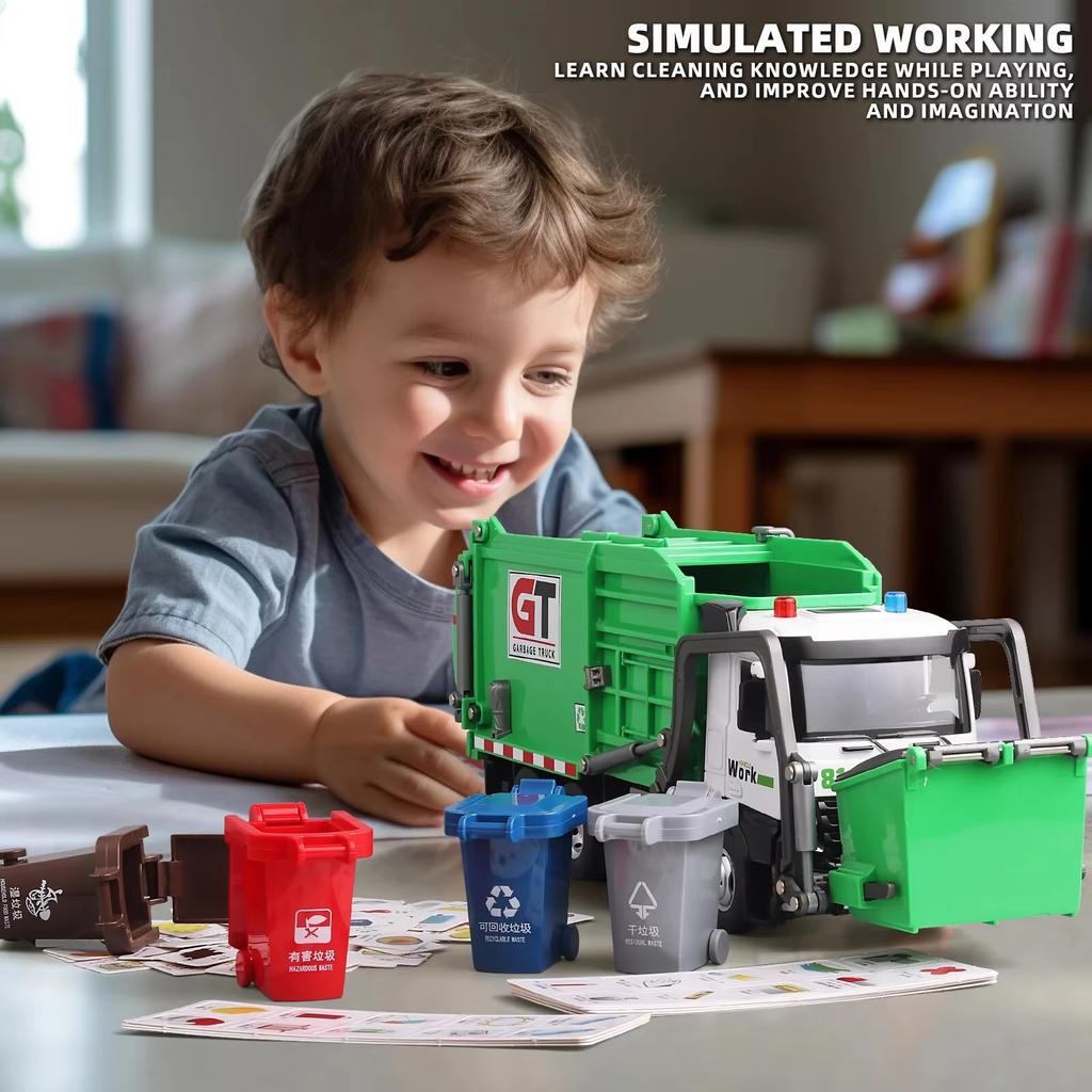 New 1:24 Large Urban Sanitation Vehicles Alloy Metal Diecast Model Car Sound & Light Series Simulation Construction Trucks Toys For Kids
