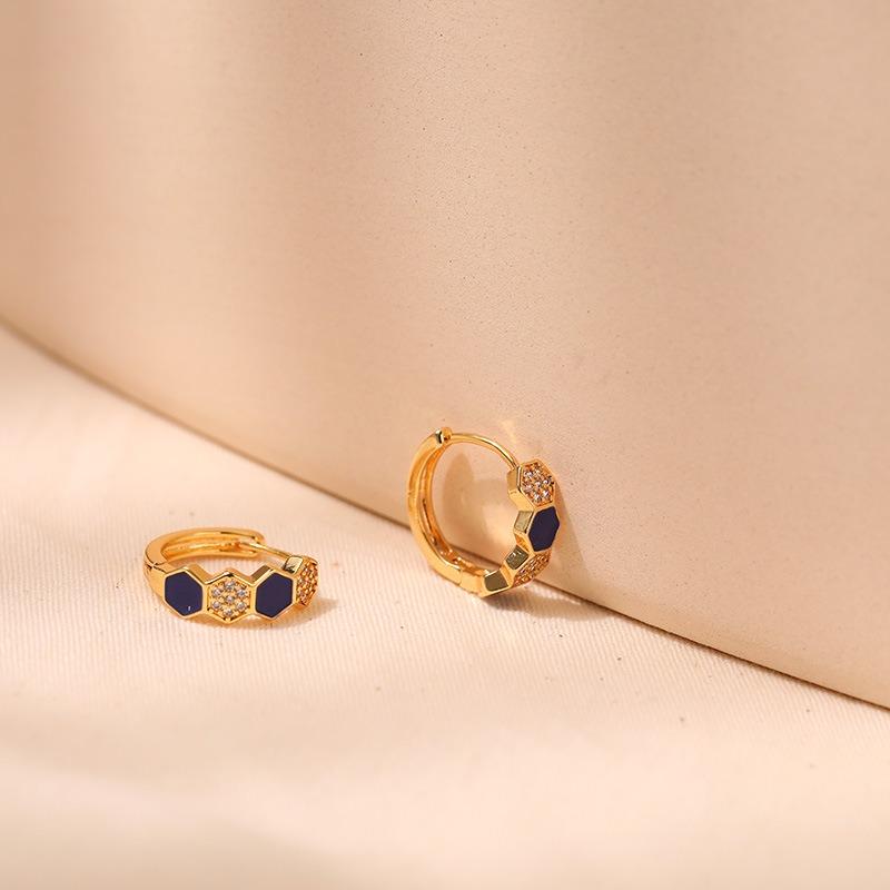 K Gold Plated Copper Zircon Inlaid Enamel Delicate Hoop Earrings For Women