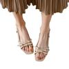 French Style Flat Bottom Woven Toe Roman Beach Sandals Women's Summer New Butterfly Knot Flat Heel Microfiber Roman Shoes