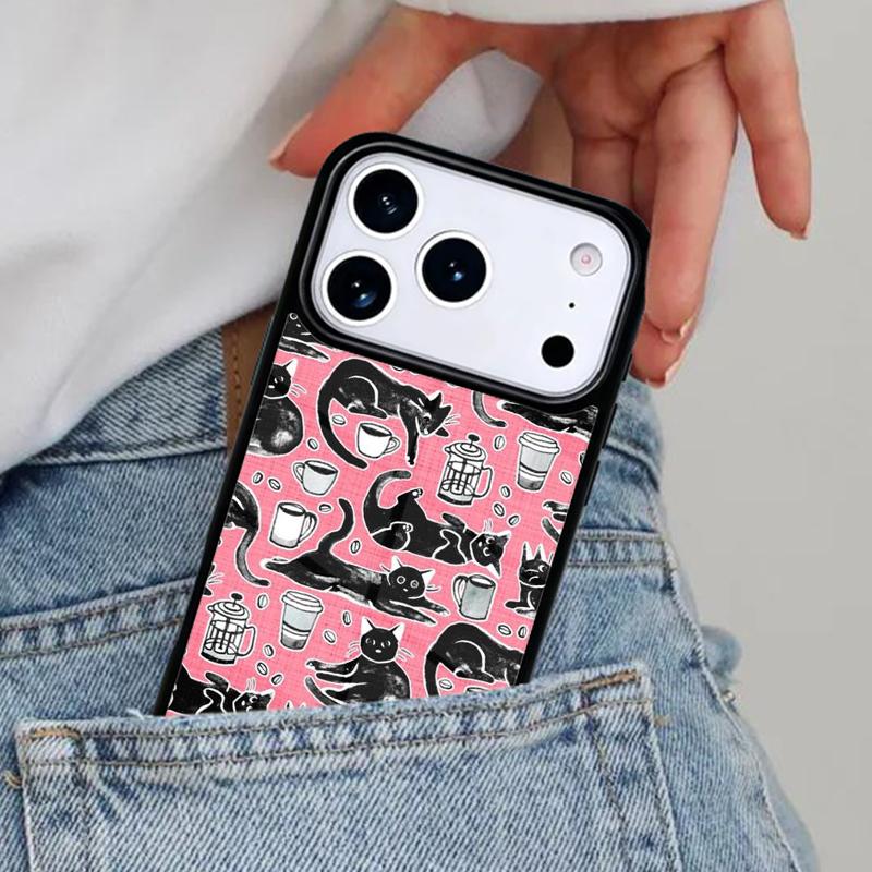 Cute Animal Cat Coffee Phone Case for iPhone 16e 15 14 13 12 17 Pro Max Plus Air 17pro Cover Coque